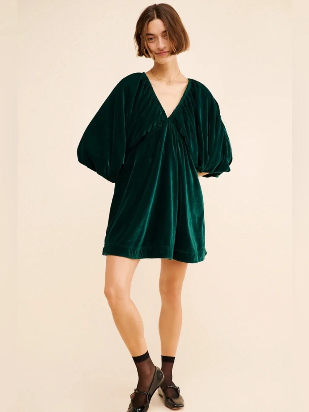 Free People Portia Velvet Mini Dress Emerald Green